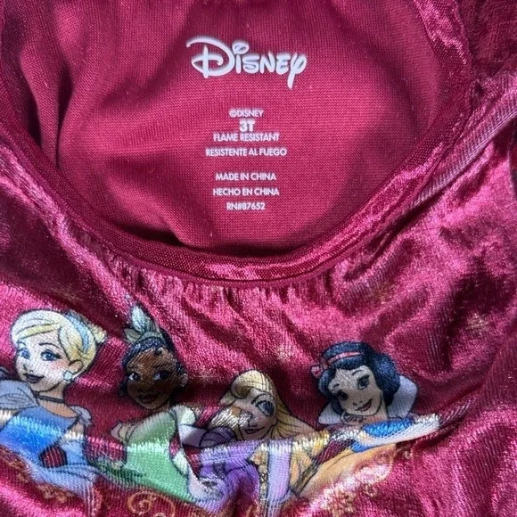 Disney Princess Girls Burgundy Crushed Velvet Nightgown Gold Bow 3T DP838TGTWM - Picture 2 of 5